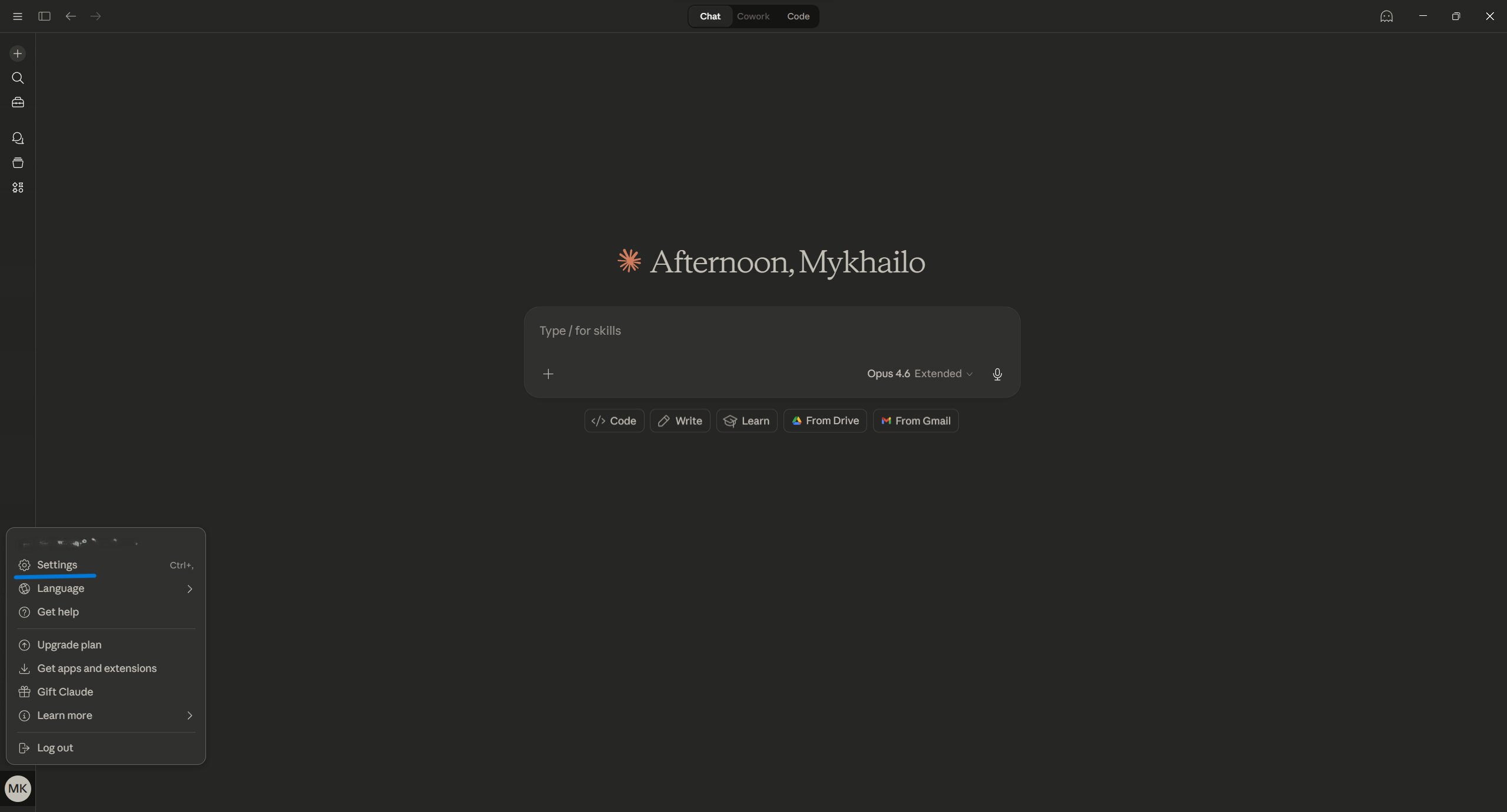 Claude Desktop — Settings