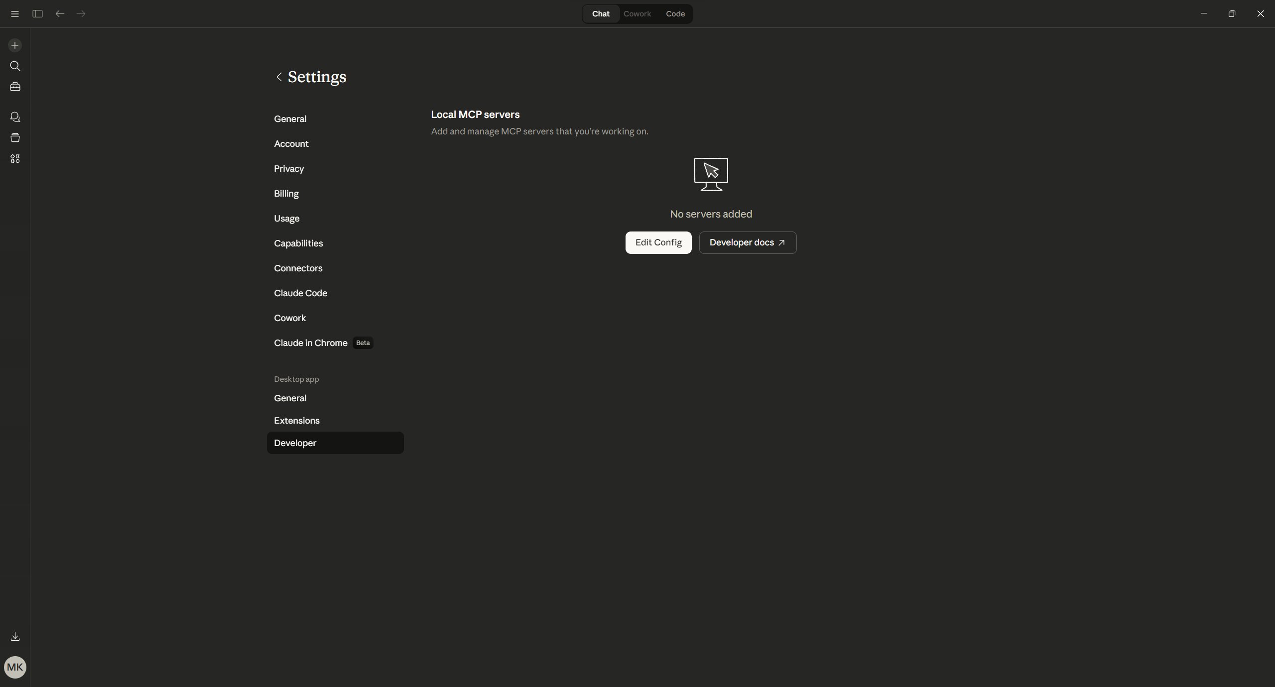 Developer → Edit Config