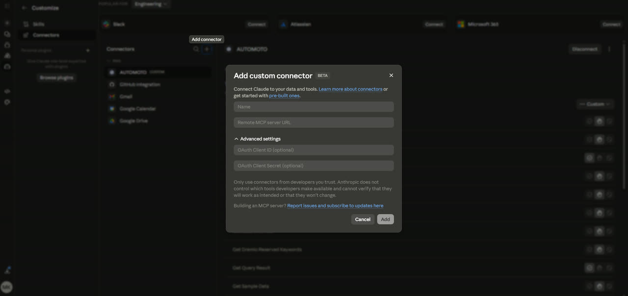 Custom connector form