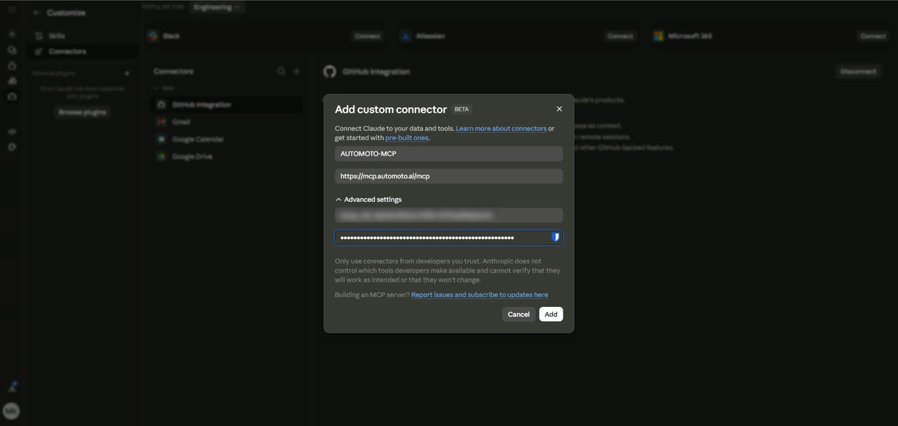 Filled connector form